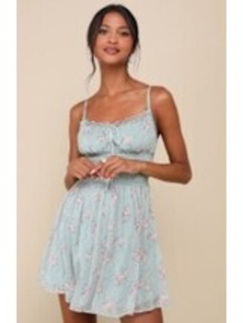 Lulus Floral Print Light Blue Spaghetti Strap Dress Size S
